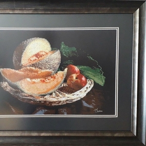Картина «Дыня и персики», ручная работа,  вышивка.