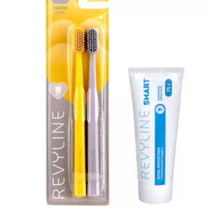 Зубные щетки Revyline SM6000 DUO (желтая и серая) + паста Smart