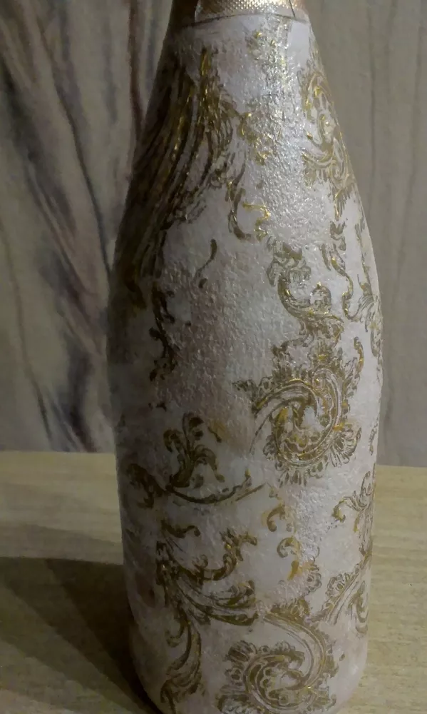 Декор свадебного шампанского. Ручная роспись,  декупаж. 3