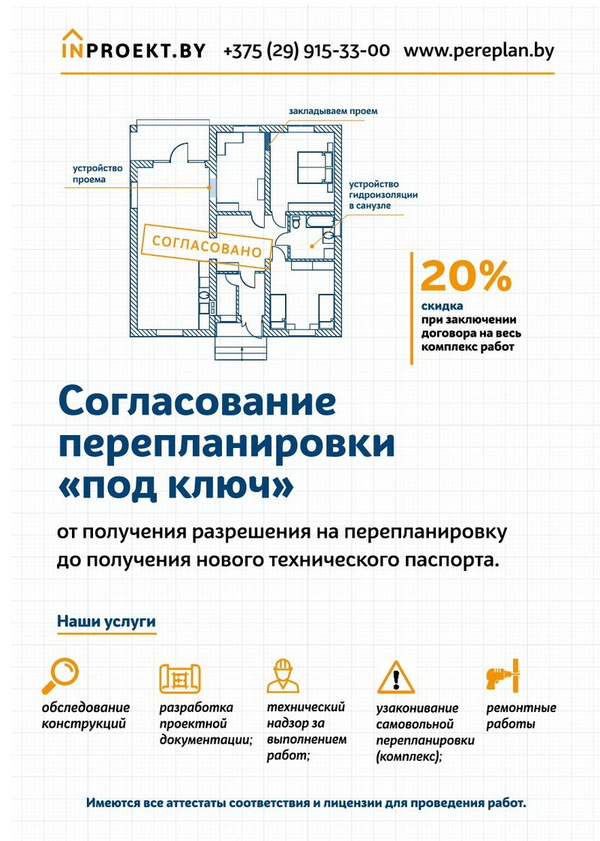 Согласование перепланировок,  проектная документация