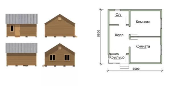 Дом сруб Алекс 5.5х5.5 из профилированного бруса с установкой 3