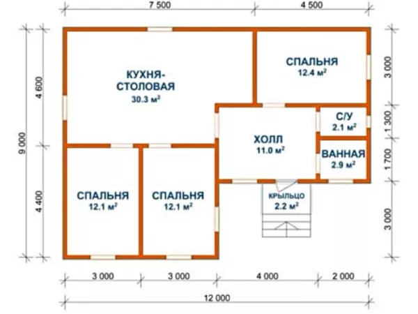 Сруб Дома Викент из профилирован. бруса12х9 м 2