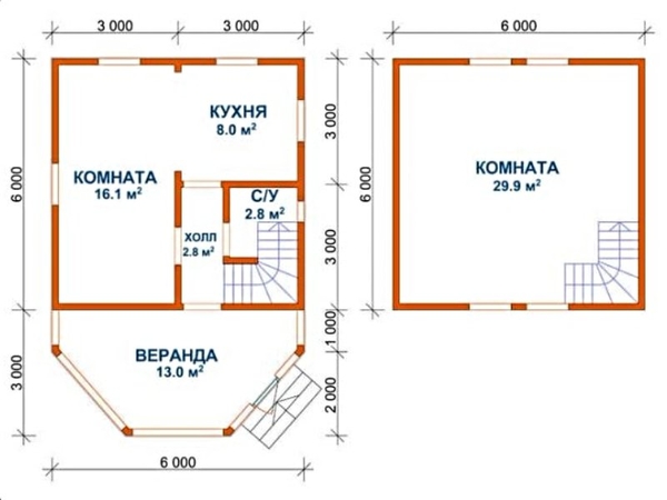 Сруб Дома 6х9 м из профилированного бруса Назар 3