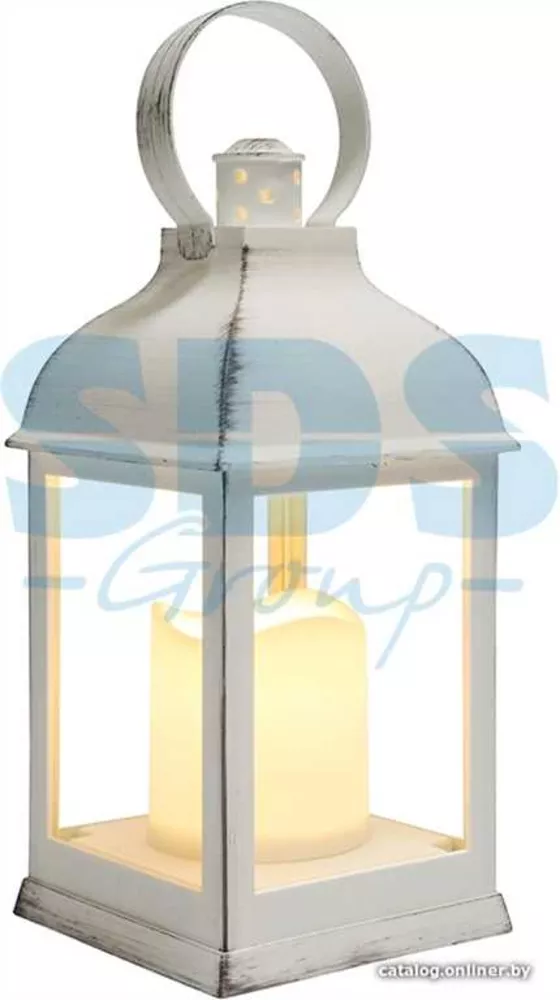 Декоративный фонарь со свечкой,  белый корпус,  размер 10.5х10.5х22, 35 с 5