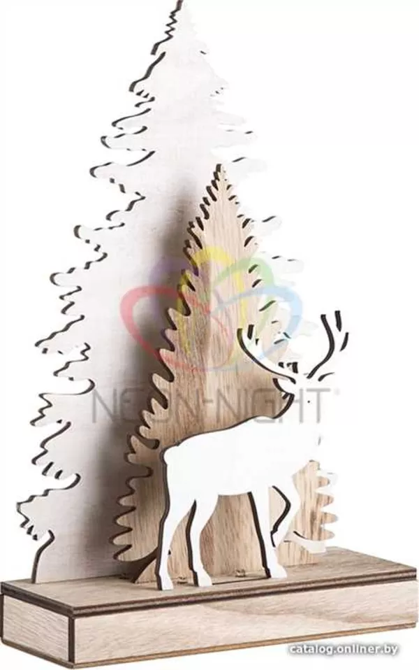 Деревянная фигурка с подсветкой Елочка с оленем 18-7-29 см 2