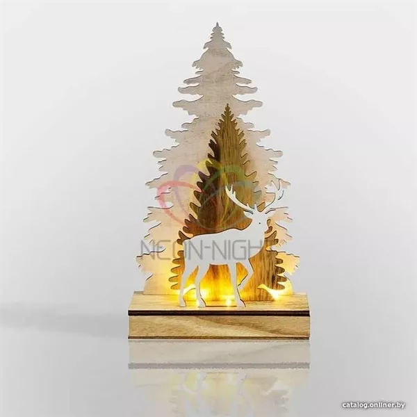 Деревянная фигурка с подсветкой Елочка с оленем 18-7-29 см 4