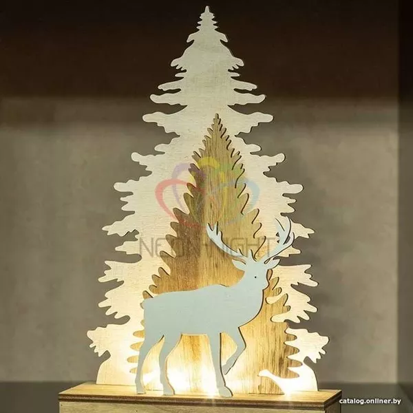 Деревянная фигурка с подсветкой Елочка с оленем 18-7-29 см 5