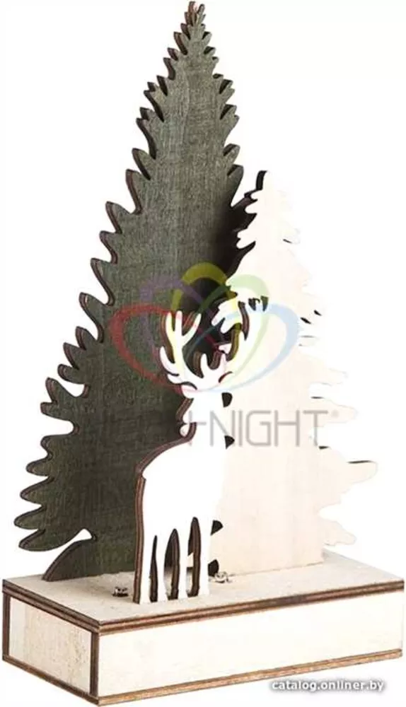 Деревянная фигурка с подсветкой Елочка с оленем 12-6-21, 5 см 2