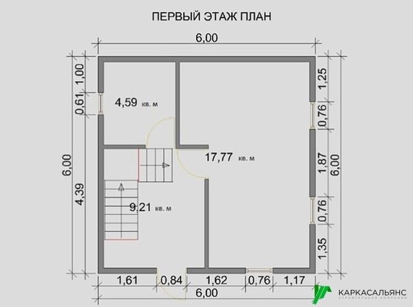 Каркасный Дом под ключ 6х6 проект Винипег 7