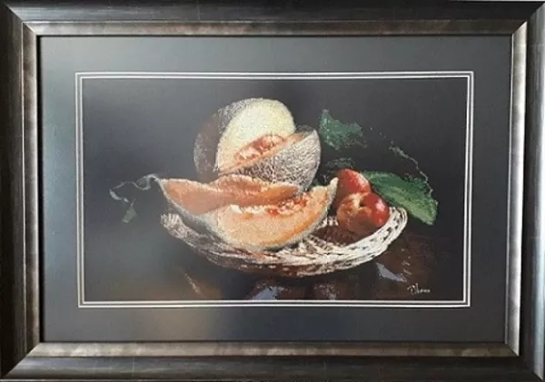 Картина «Дыня и персики», ручная работа,  вышивка.