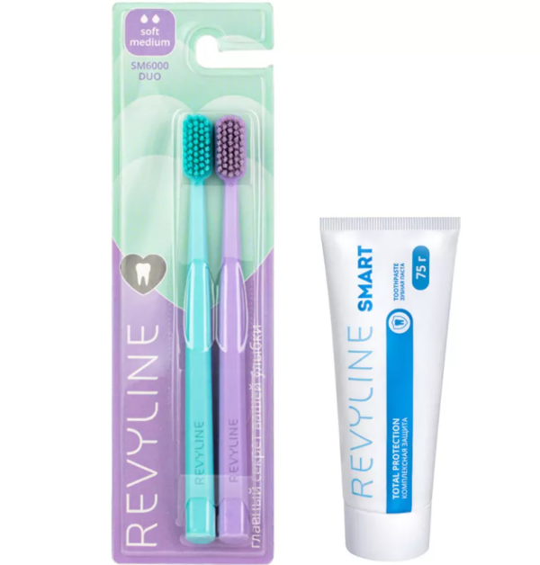 Зубные щетки Revyline SM6000 DUO,  мятная и фиолетовая + паста Smart