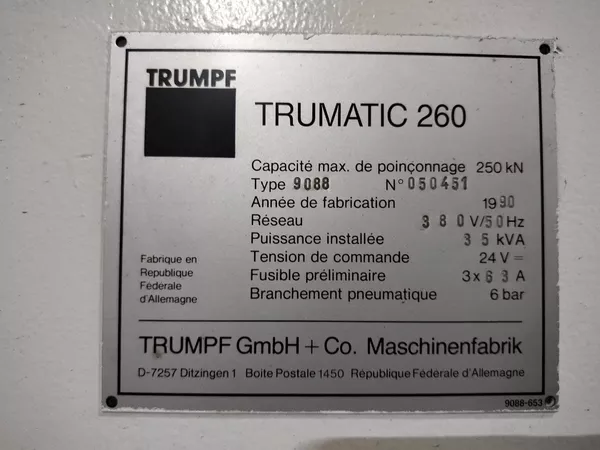 Координатно-пробивной пресс TRUMPF TRUMATIC 260 ROTATION 3