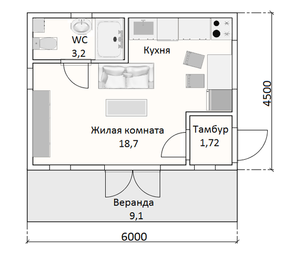 Каркасный дачный дом 6х6 м  4