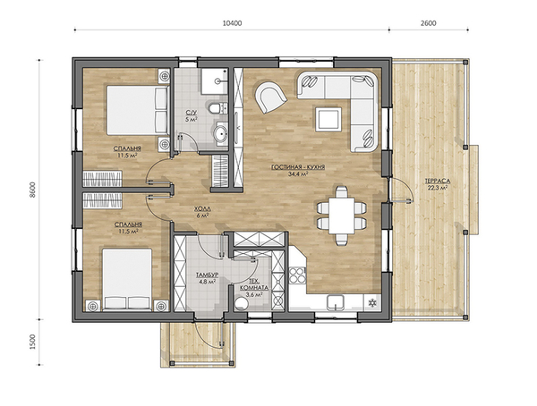 Каркасный дом 10, 4х8, 6 м 2