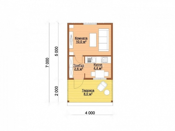 Каркасный дачный дом 7х4 м  3