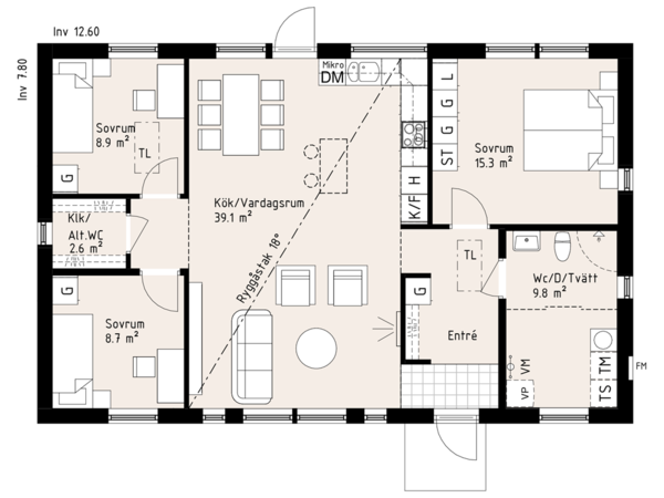 Каркасный дом 12, 6х7, 8 м 2